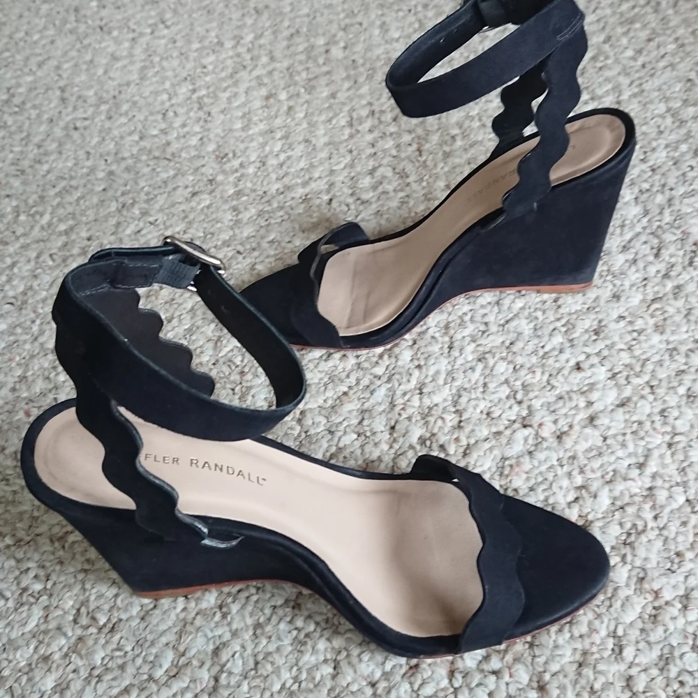 Loeffler Randall suede leather Piper Wedge in black size 7.5